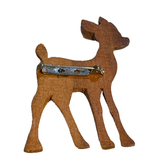 VTG 40s Hand Carved Brown Wooden Fawn Brooch 3”Lx2.5”W - Picture 4 of 11